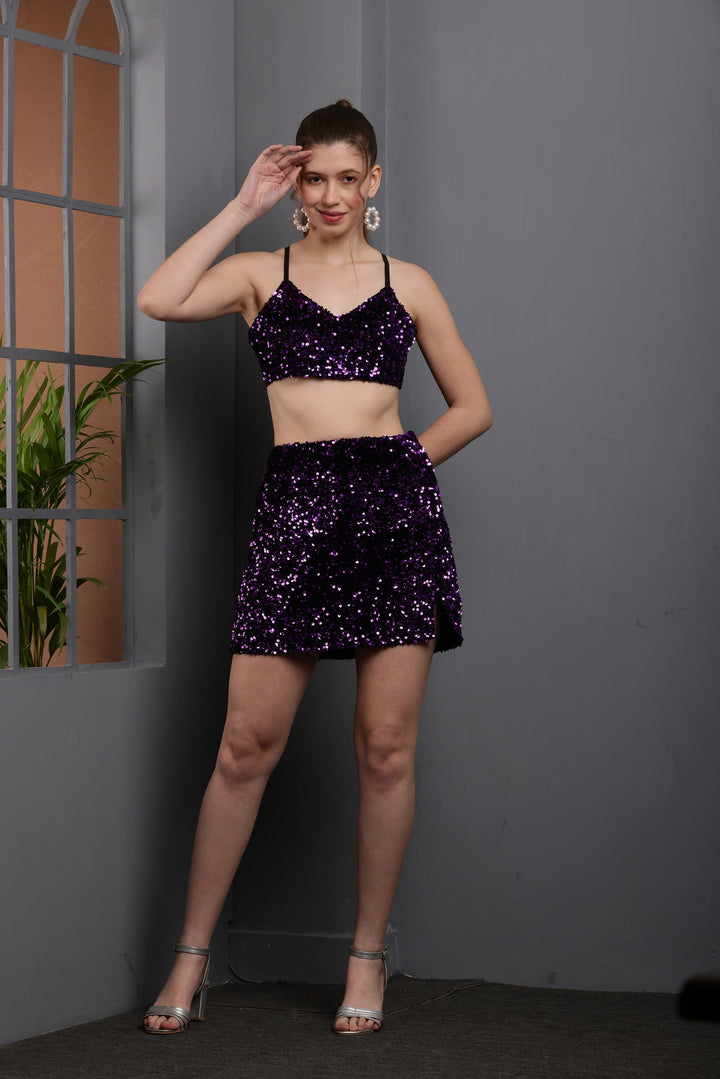 Tushita Partywear Sequin embellished Bralette and mini skirt co-ord set