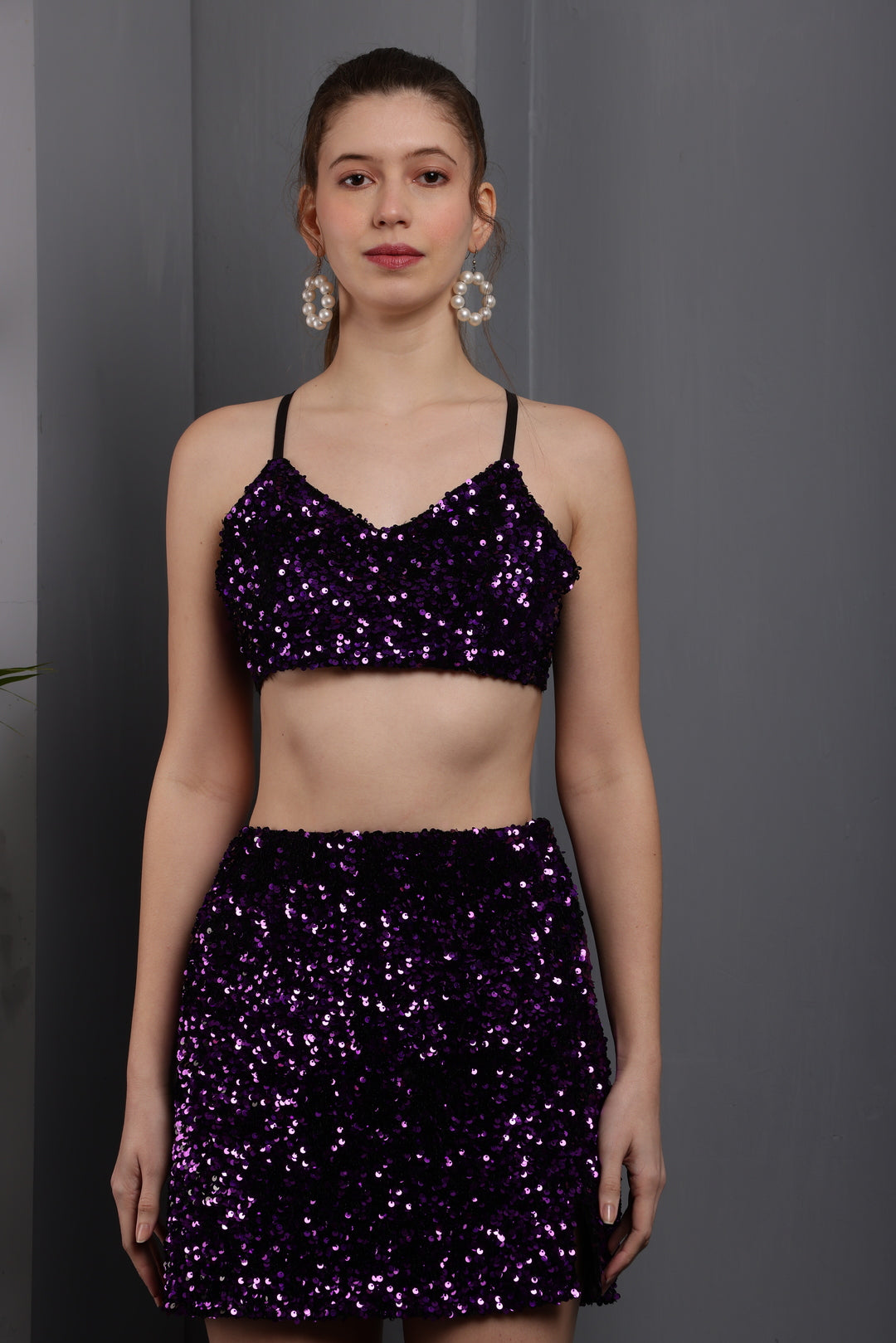 Tushita Partywear Sequin embellished Bralette and mini skirt co-ord set