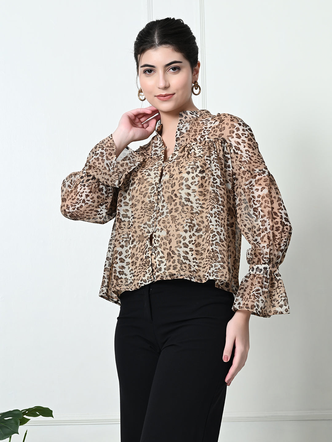 Tushita Animal Print Lightweight Gathered detail Shirt styled top for Summer