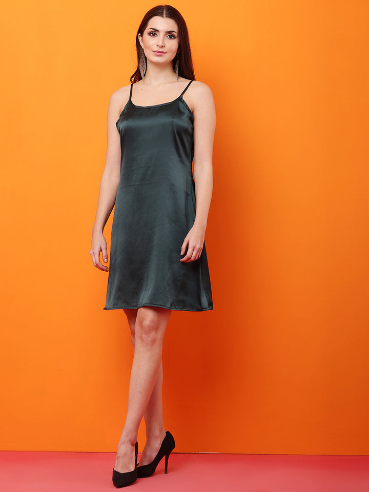 Emerald Satin A-line Mini slip Dress