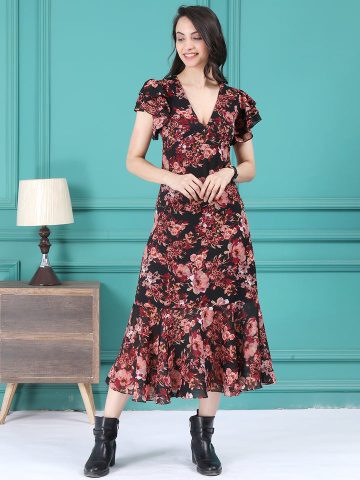 Flutter Sleeve Long Dress