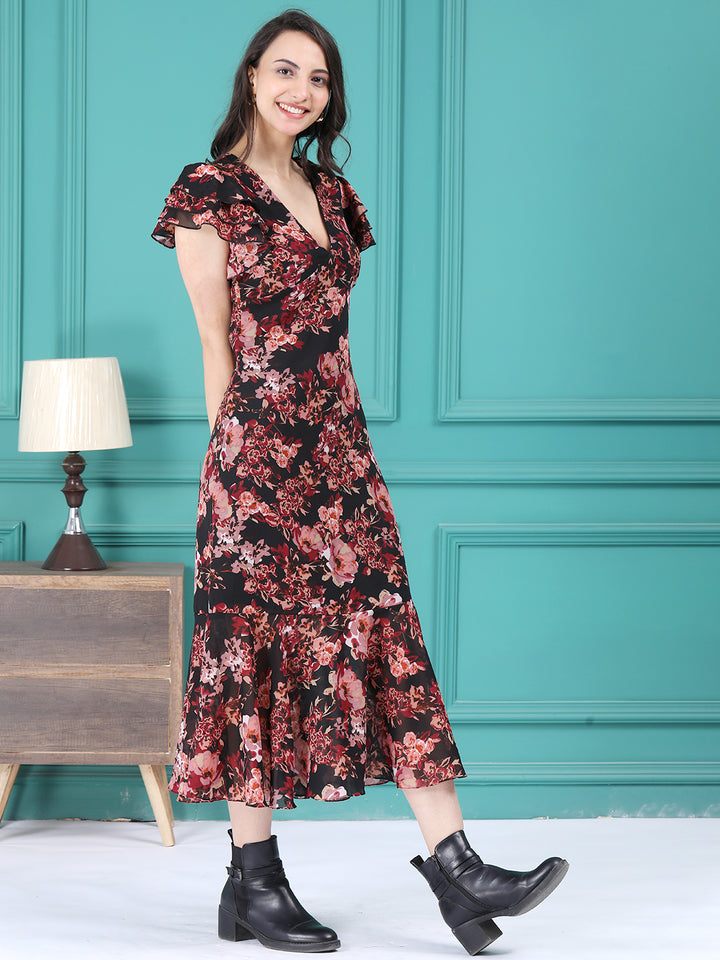 Flutter Sleeve Long Dress