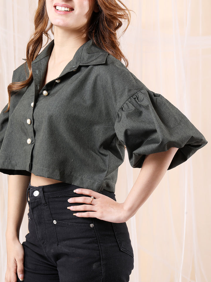 Boxy Shirt With Balloon Sleeve