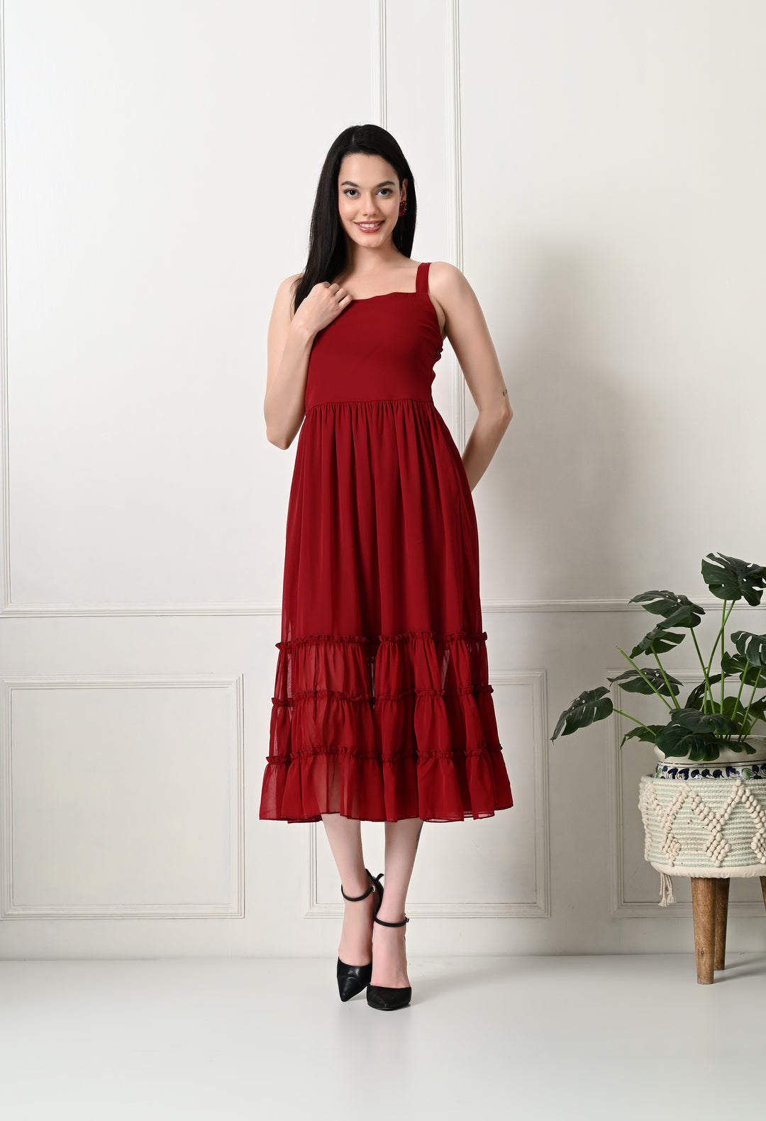 Tushita ruffled flared summer midi length casual dress