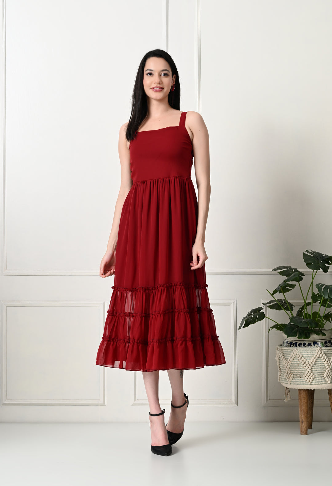 Tushita ruffled flared summer midi length casual dress