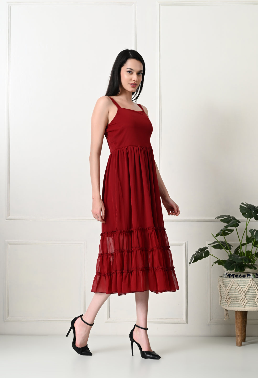 Tushita ruffled flared summer midi length casual dress