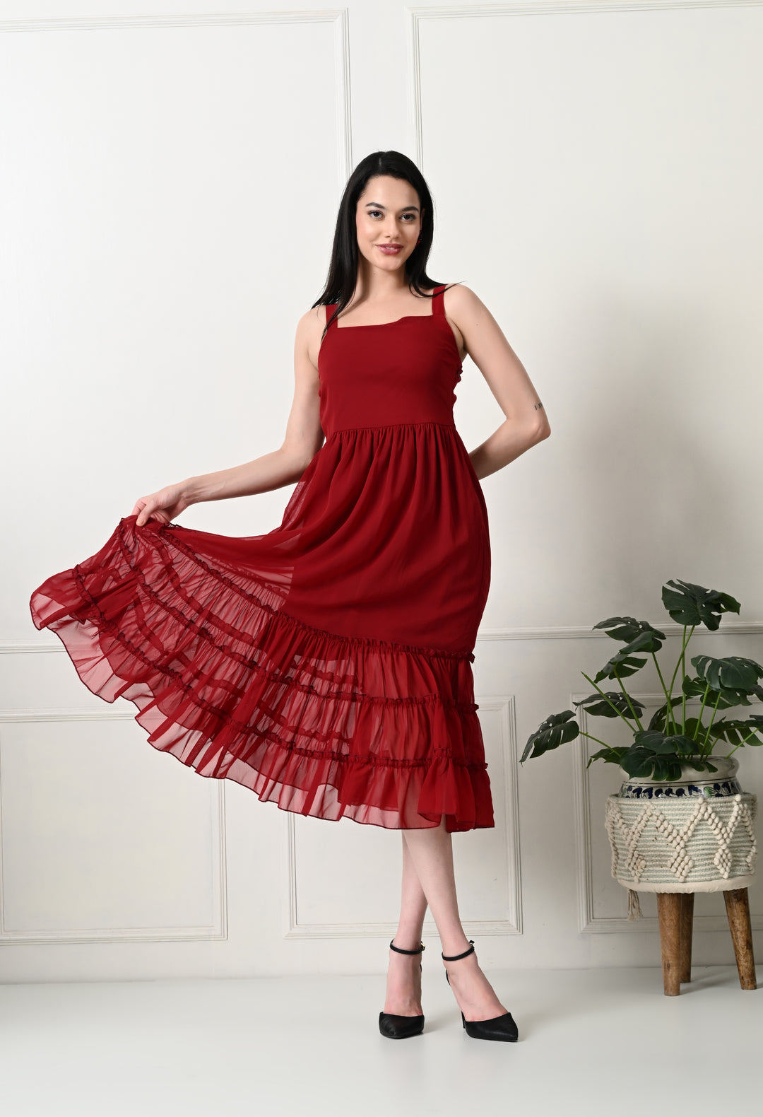 Tushita ruffled flared summer midi length casual dress