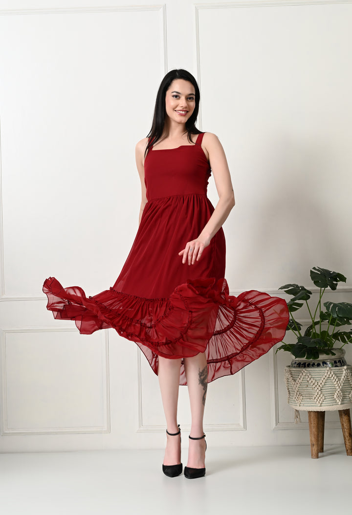 Tushita ruffled flared summer midi length casual dress