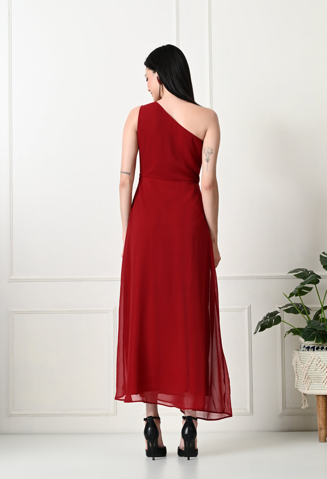 Tushita one shoulder romantic flare dress