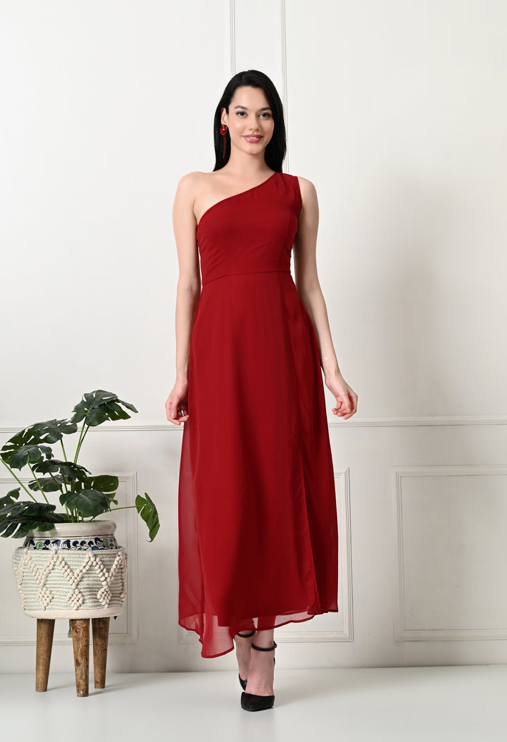 Tushita one shoulder romantic flare dress