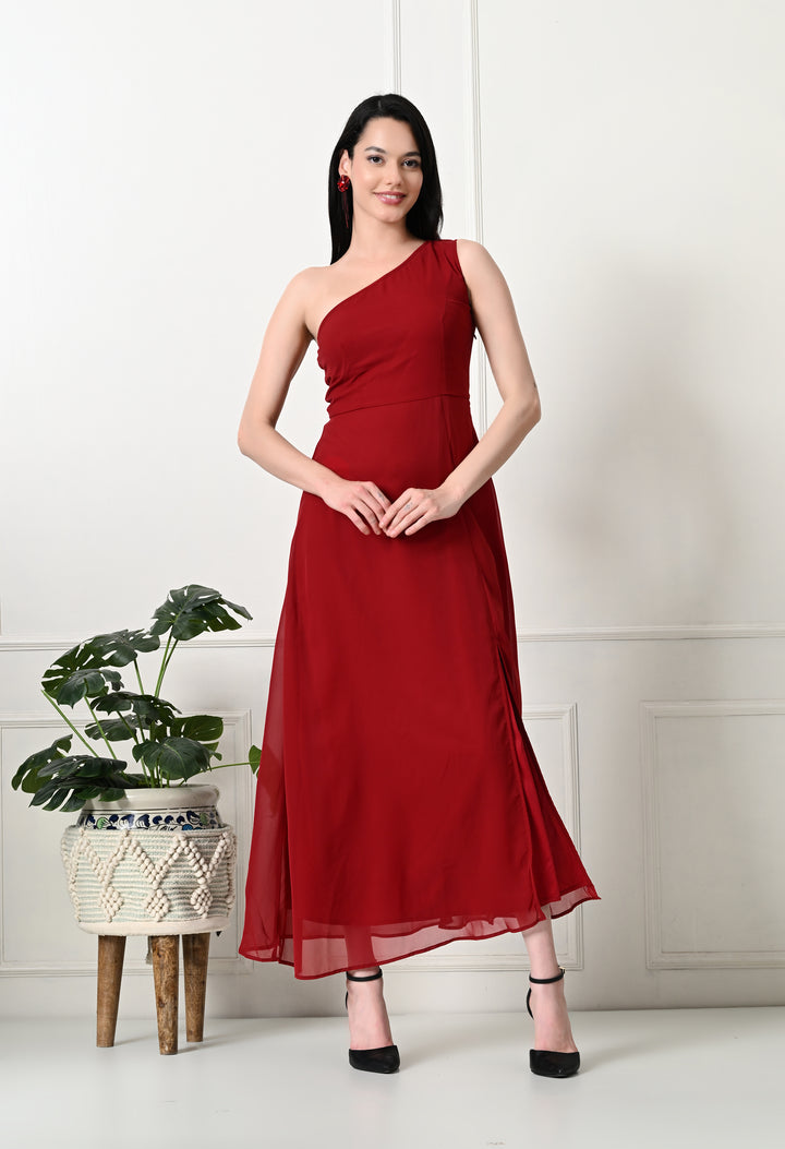 Tushita one shoulder romantic flare dress