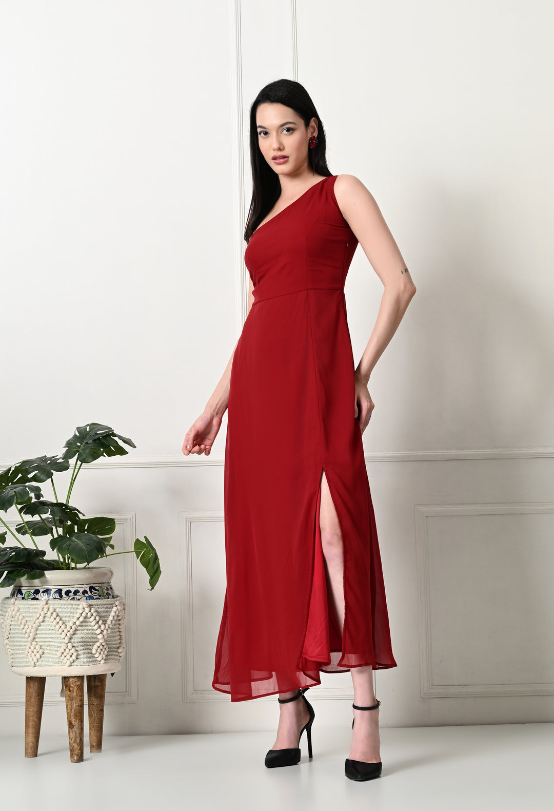 Tushita one shoulder romantic flare dress