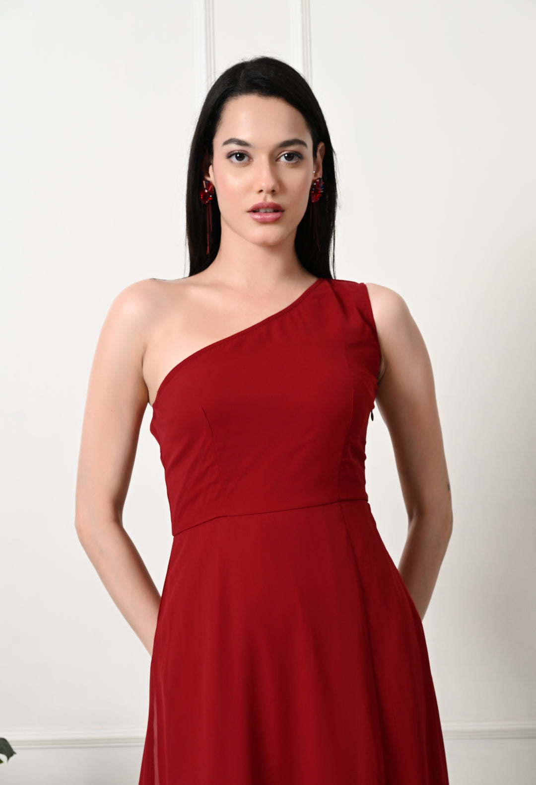 Tushita one shoulder romantic flare dress