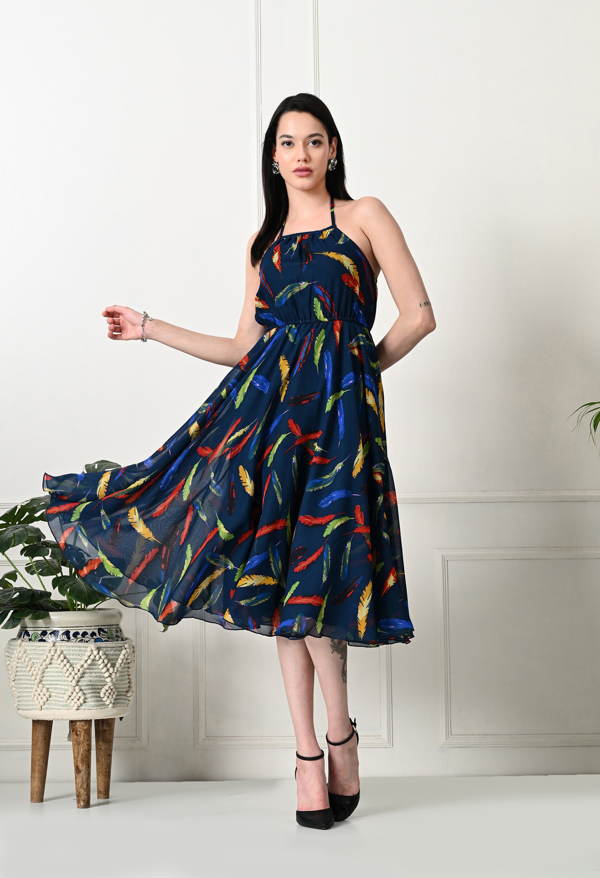 Tushita floral printed halter neck summer casual dress