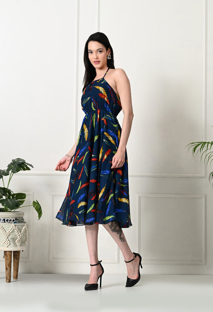 Tushita floral printed halter neck summer casual dress