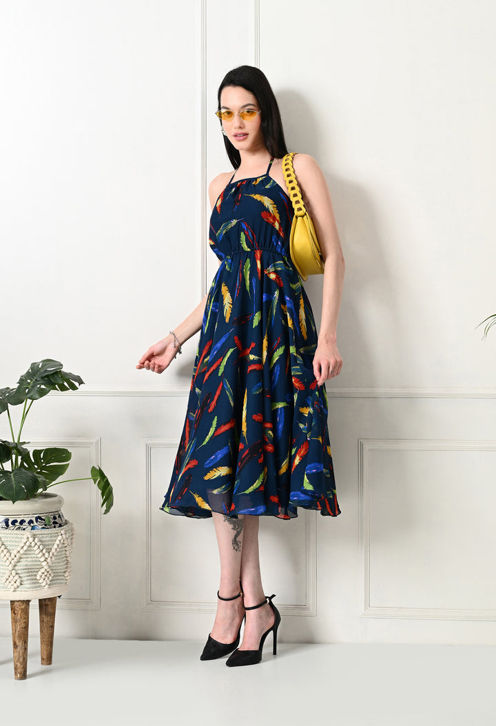 Tushita floral printed halter neck summer casual dress