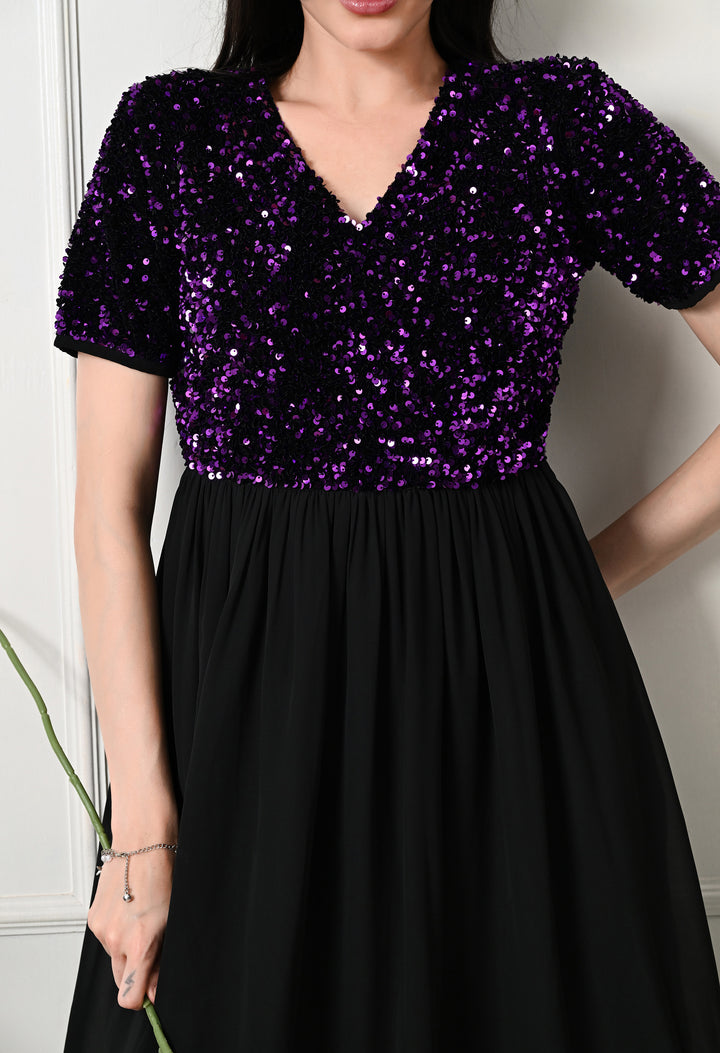 Tushita Sequin embellished flared party dress