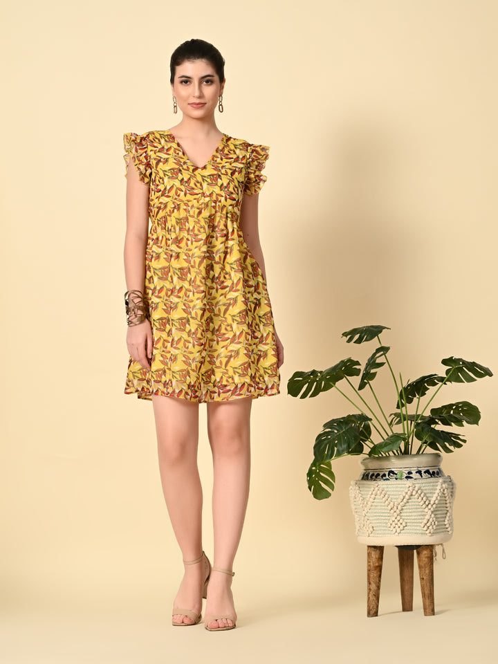 Tushita frill sleeve flare printed summer casual dress