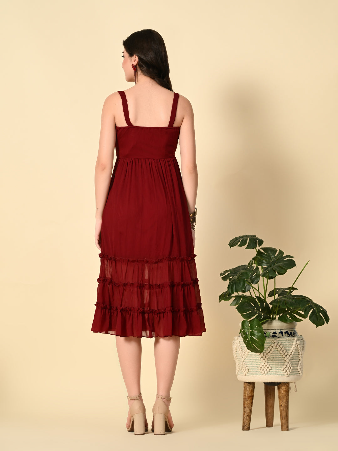 Tushita ruffled flared summer midi length casual dress