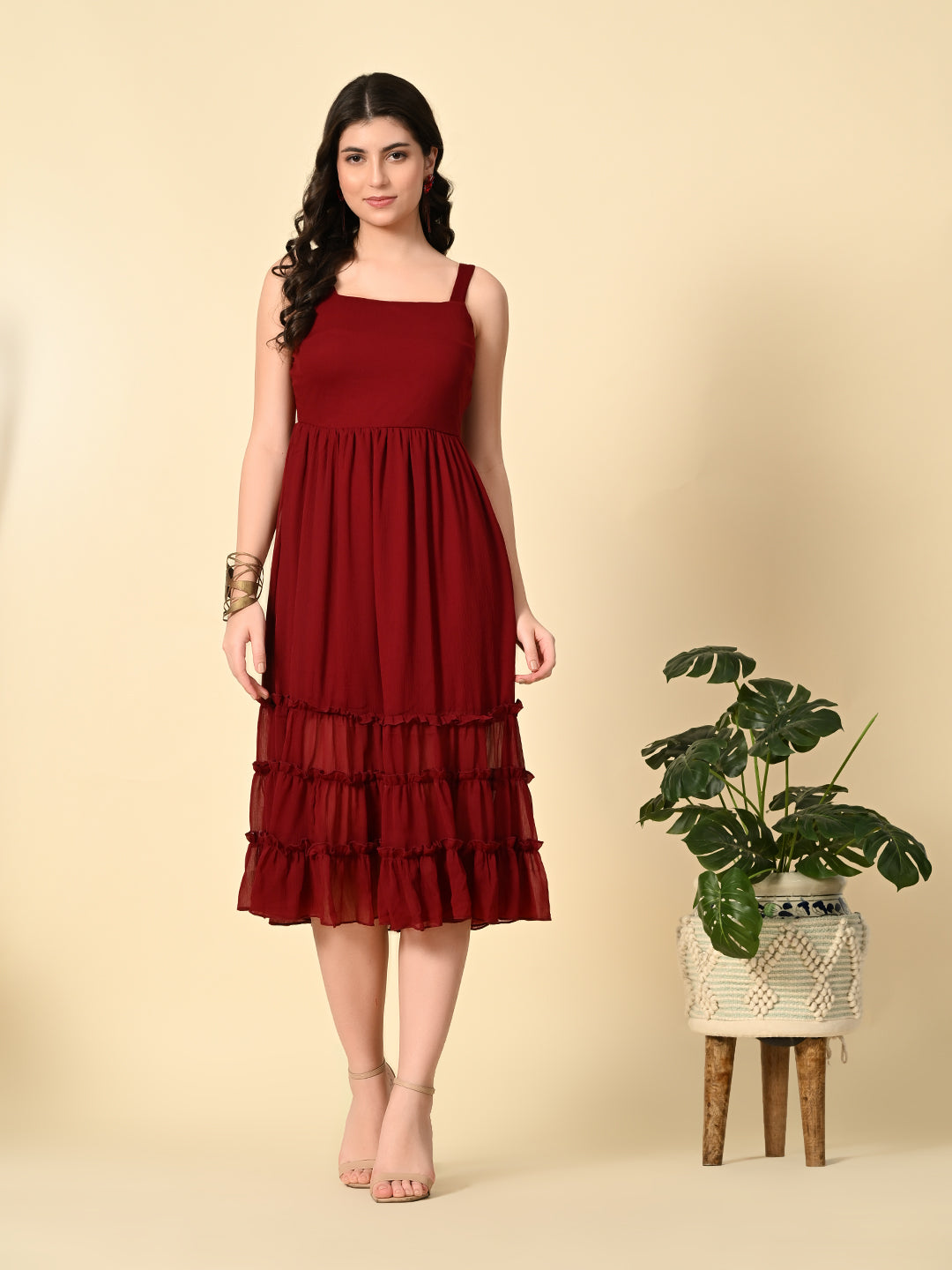 Tushita ruffled flared summer midi length casual dress