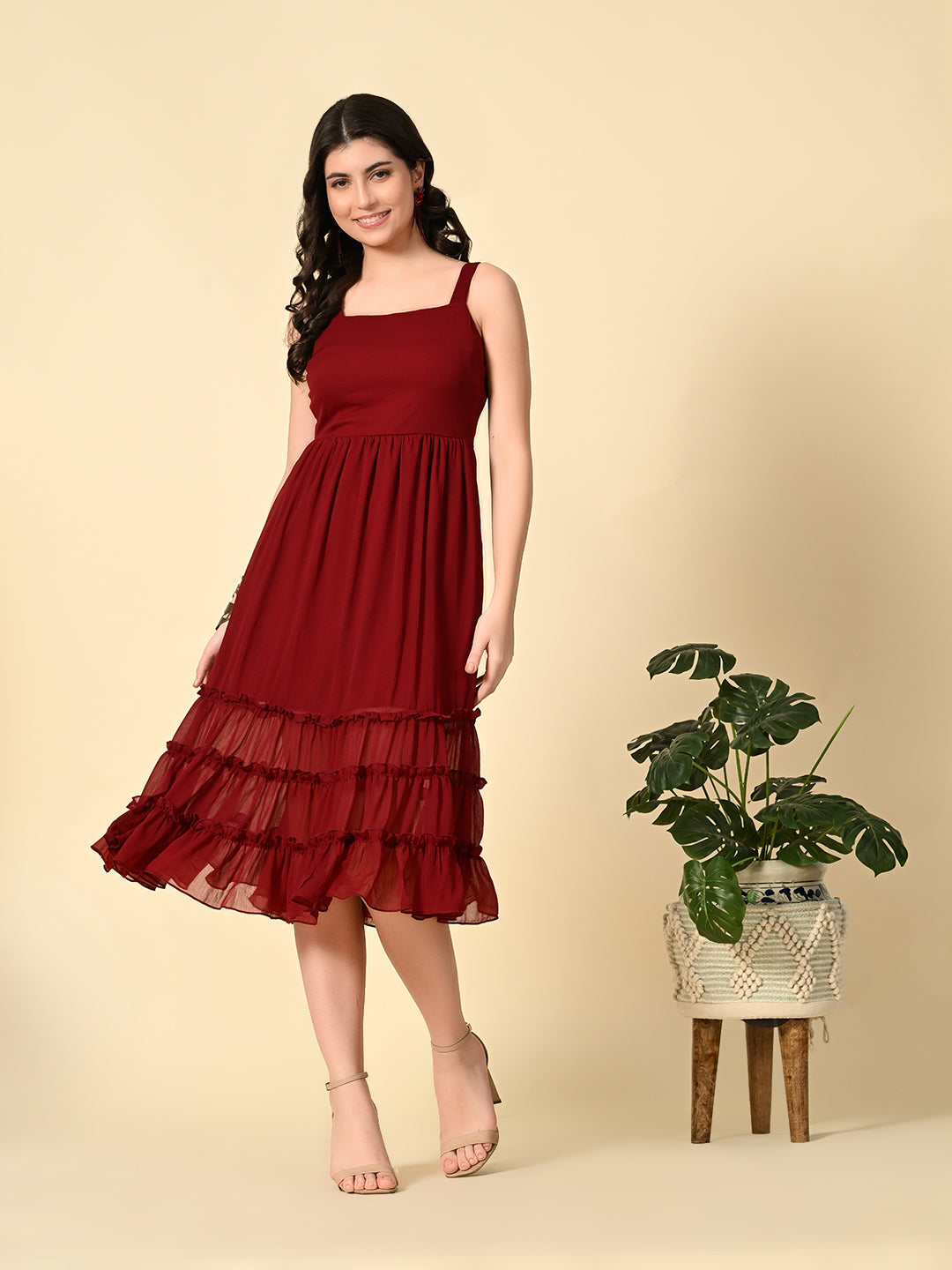 Tushita ruffled flared summer midi length casual dress