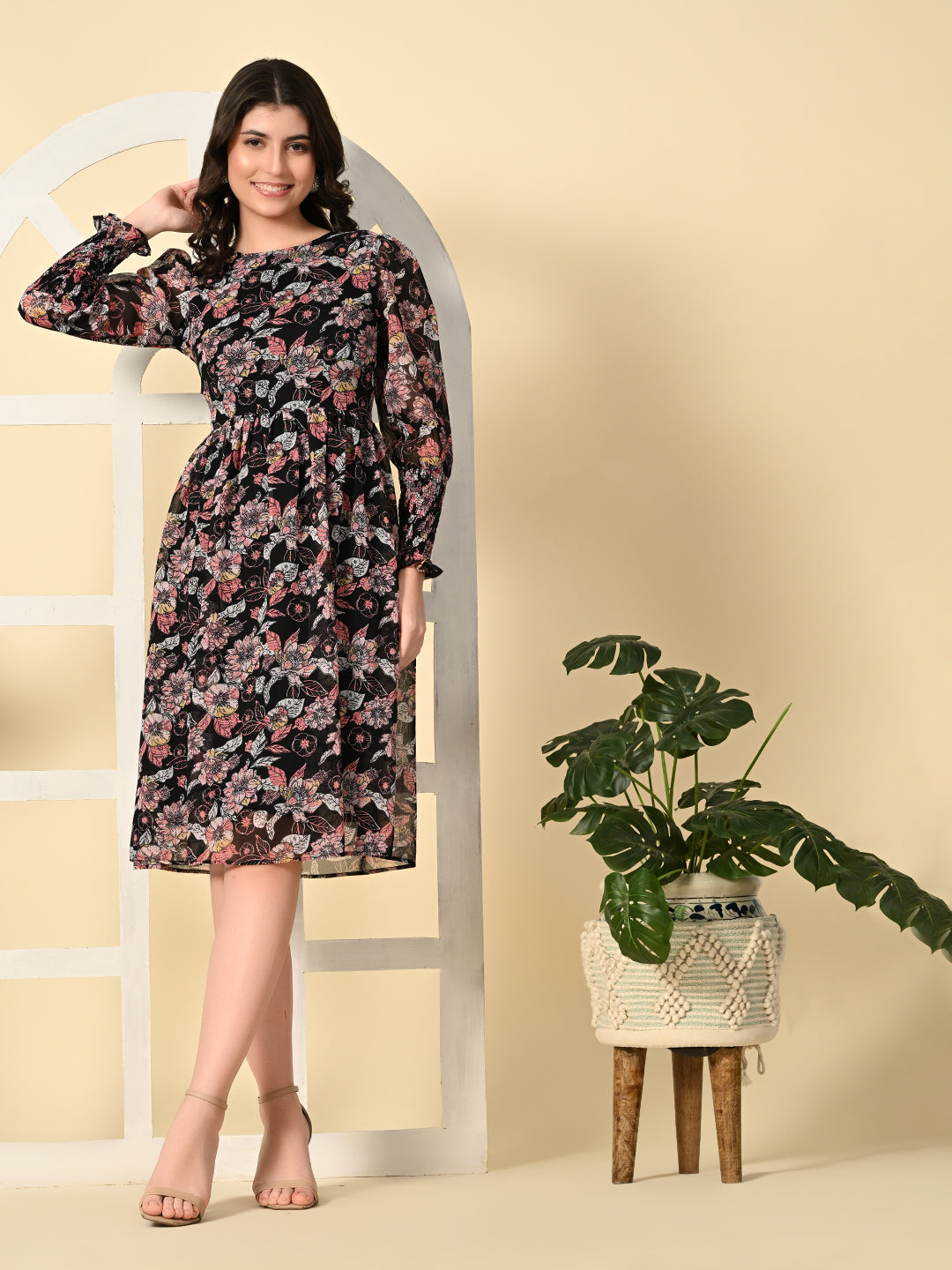 Tushita floral printed smocked summer casual dress