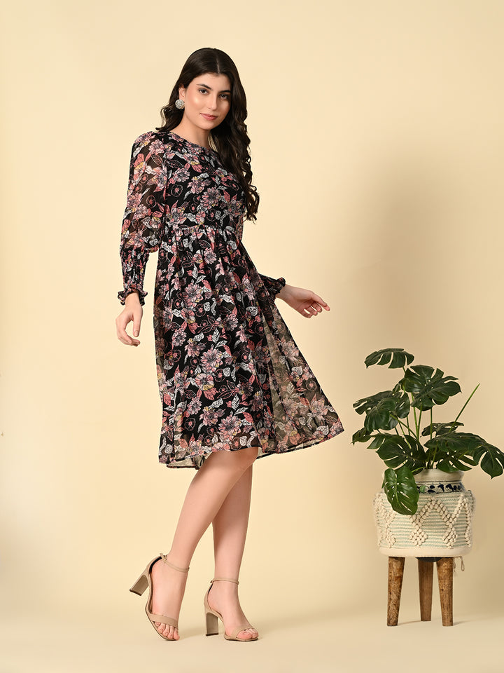 Tushita floral printed smocked summer casual dress