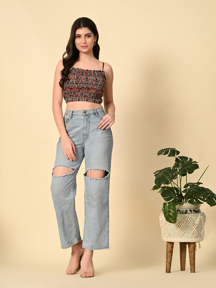 The Tushita Smocking Summer Crop Casual Top