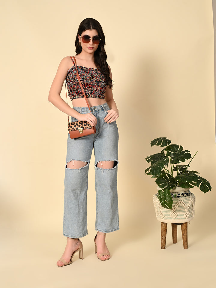 The Tushita Smocking Summer Crop Casual Top