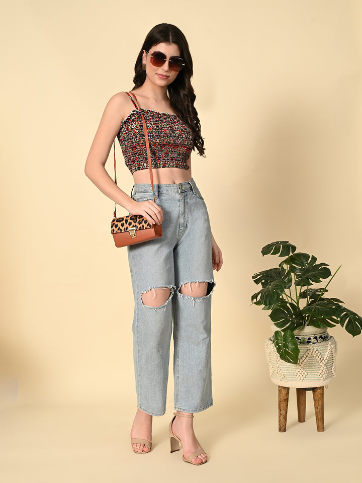 The Tushita Smocking Summer Crop Casual Top