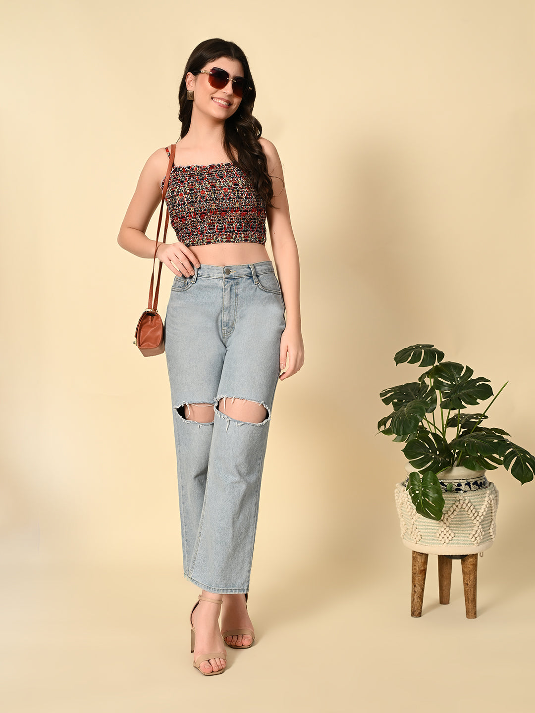 The Tushita Smocking Summer Crop Casual Top