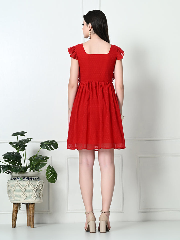 Tushita Bow Embellished Textured Romantic Summer Casual dress