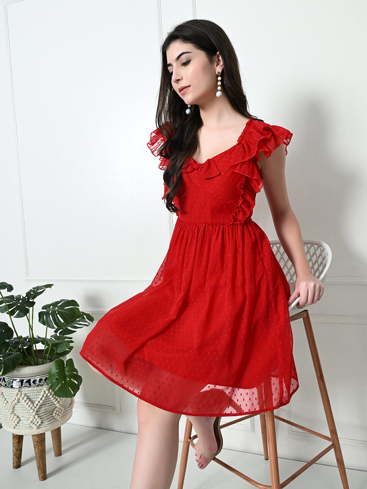 Tushita Bow Embellished Textured Romantic Summer Casual dress