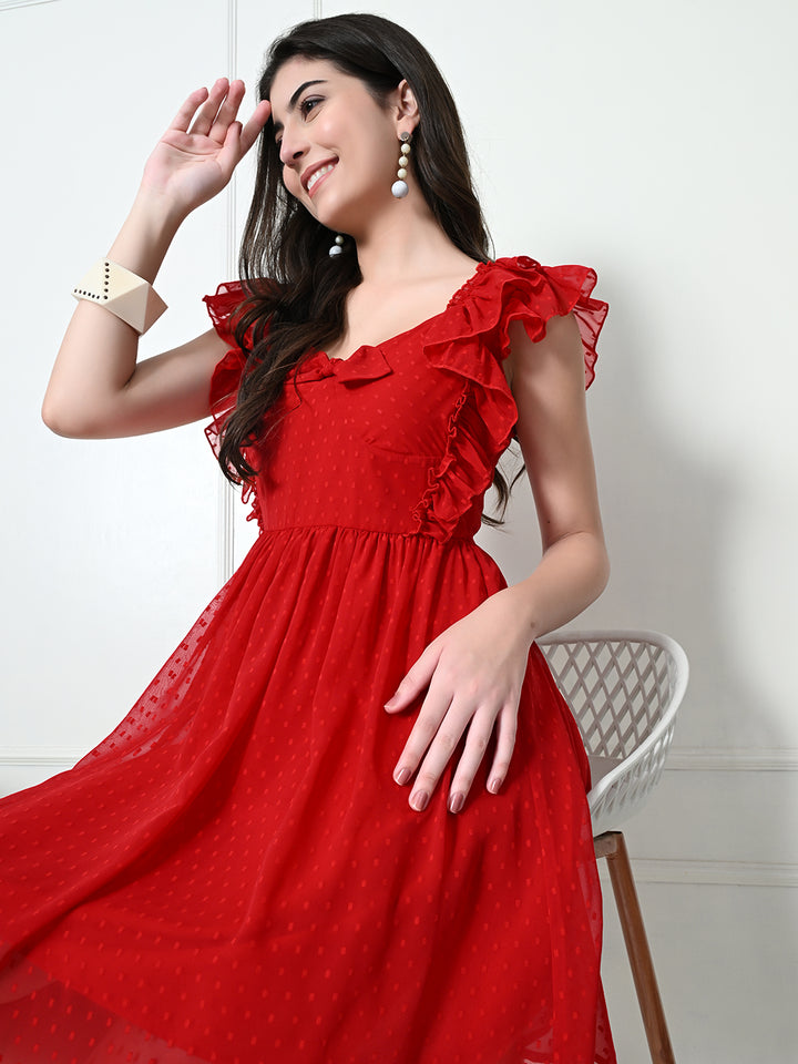 Tushita Bow Embellished Textured Romantic Summer Casual dress