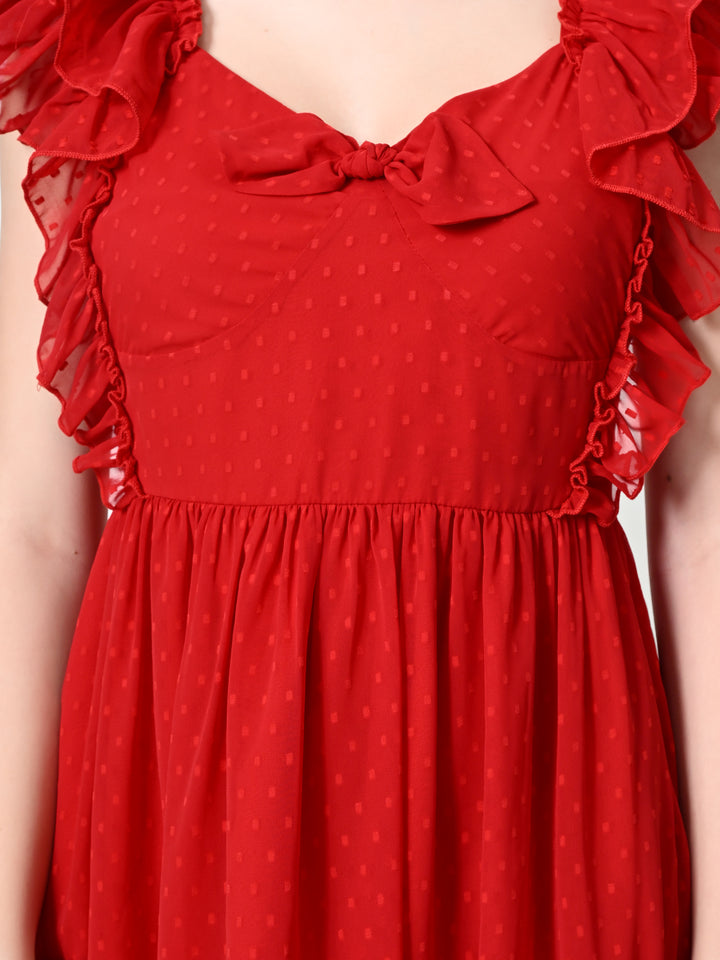 Tushita Bow Embellished Textured Romantic Summer Casual dress