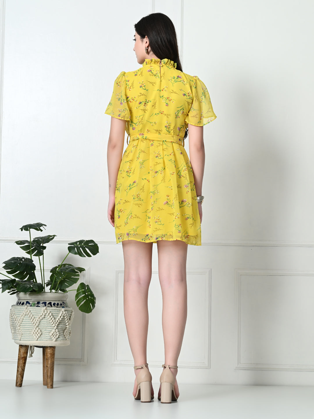 Tushita Vibrant Lemon floral print light Dress for Summer