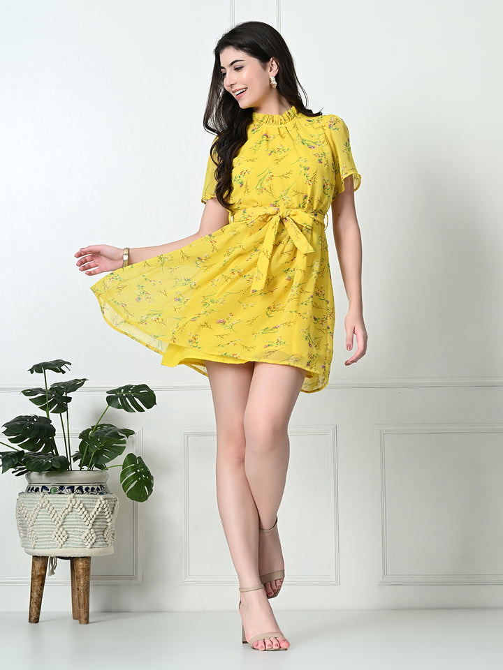 Tushita Vibrant Lemon floral print light Dress for Summer