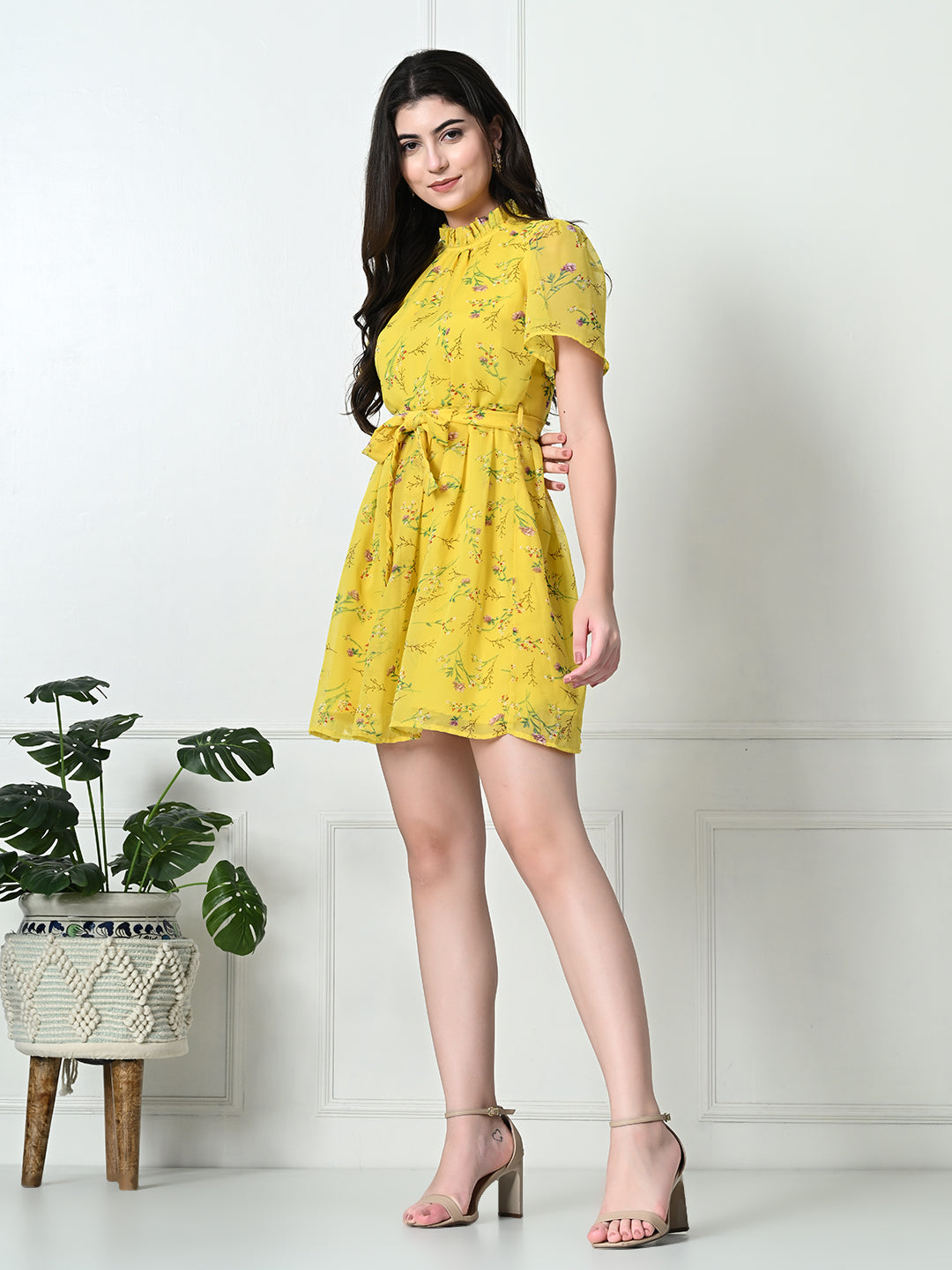 Tushita Vibrant Lemon floral print light Dress for Summer