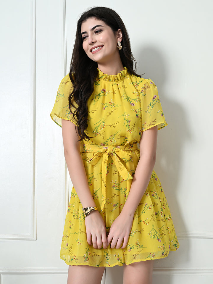 Tushita Vibrant Lemon floral print light Dress for Summer