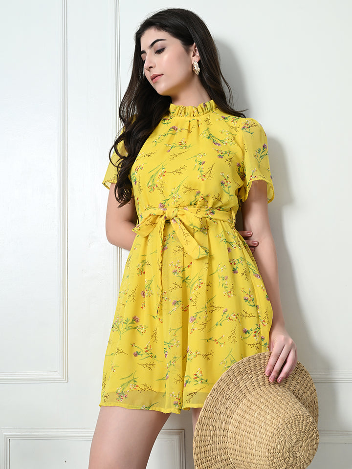 Tushita Vibrant Lemon floral print light Dress for Summer