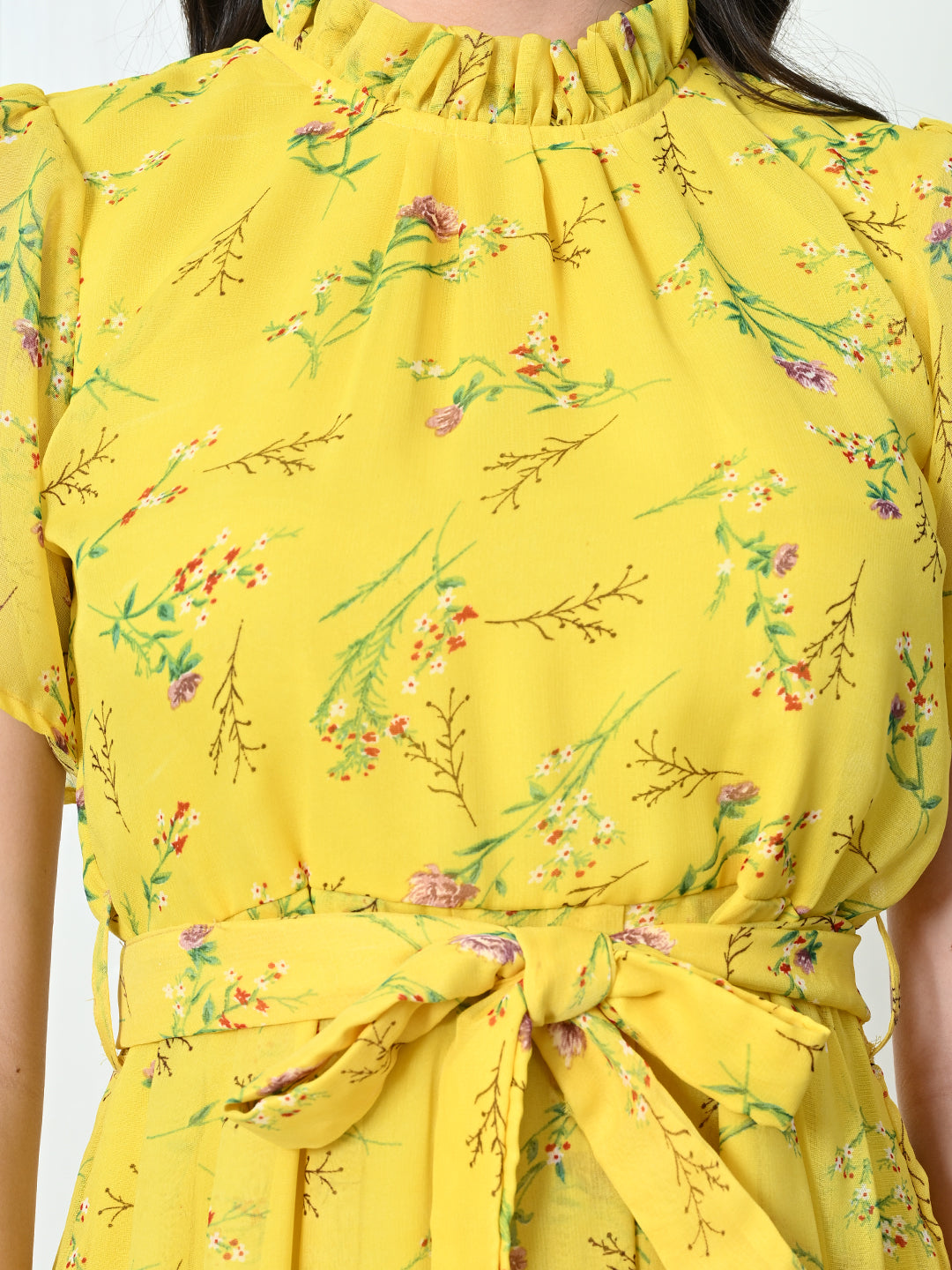 Tushita Vibrant Lemon floral print light Dress for Summer