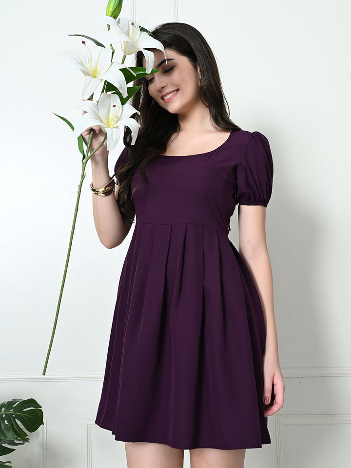 Tushita Round neck fit and flare Pleated Summer holiday casual dress