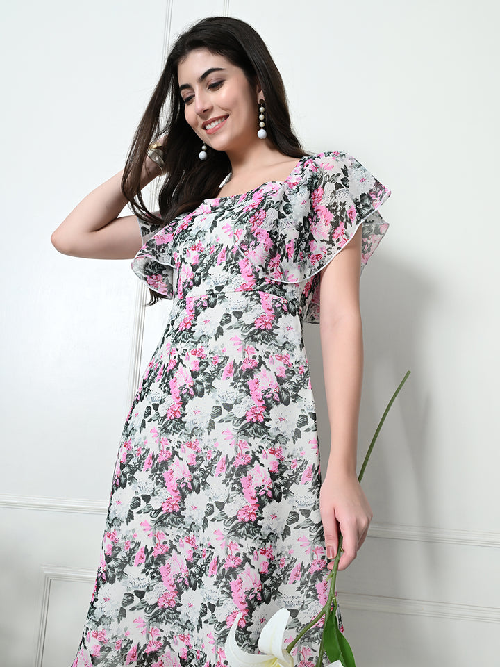 Tushita Floral Print Whimsical Midi Dress