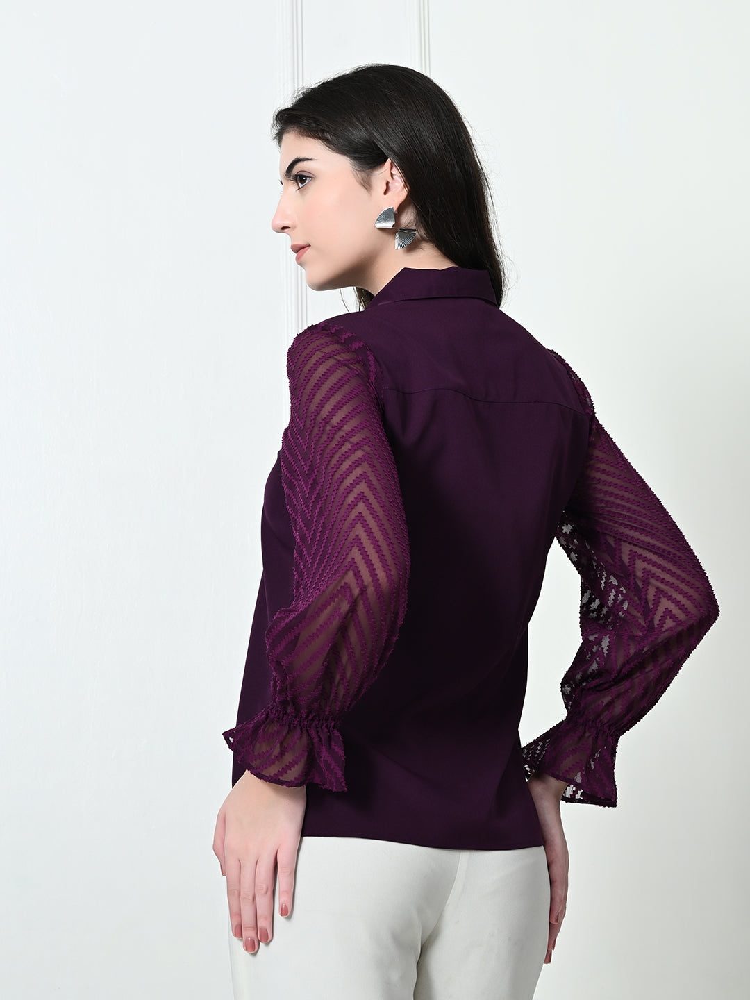 Tushita Jacquard Sleeve Buttoned up Shirt for Casual Summer