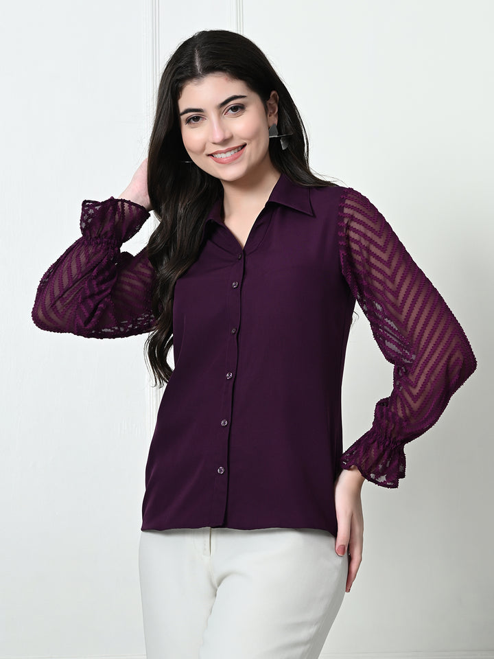 Tushita Jacquard Sleeve Buttoned up Shirt for Casual Summer