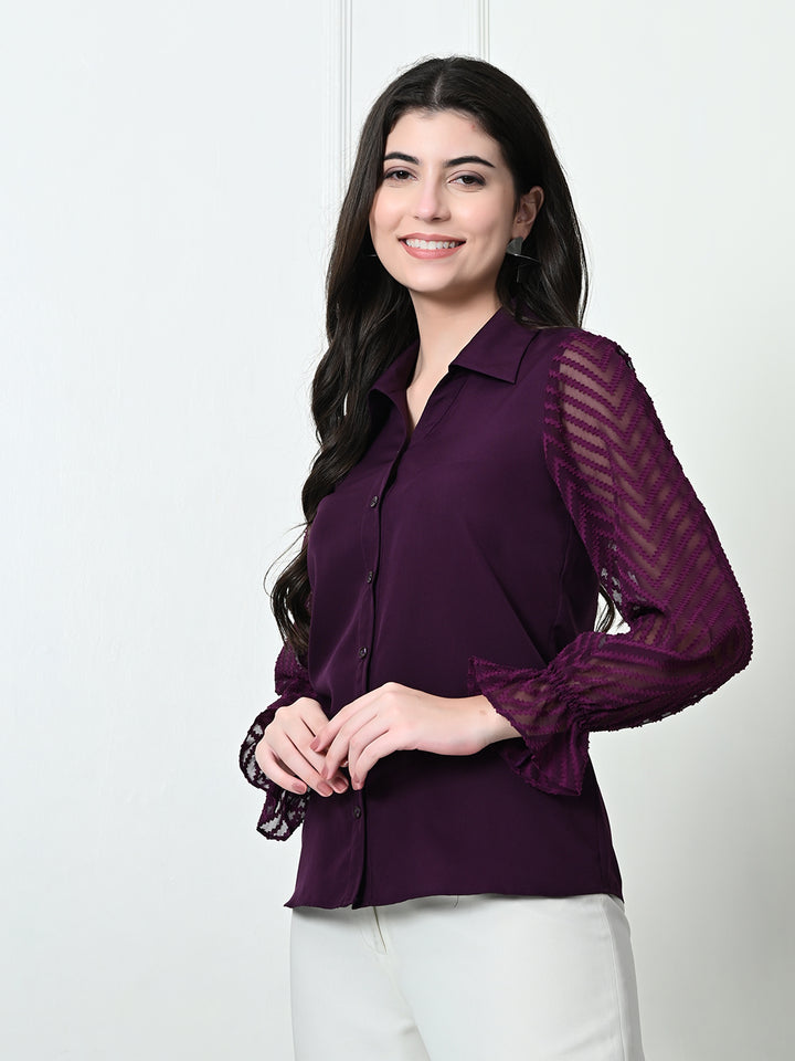 Tushita Jacquard Sleeve Buttoned up Shirt for Casual Summer