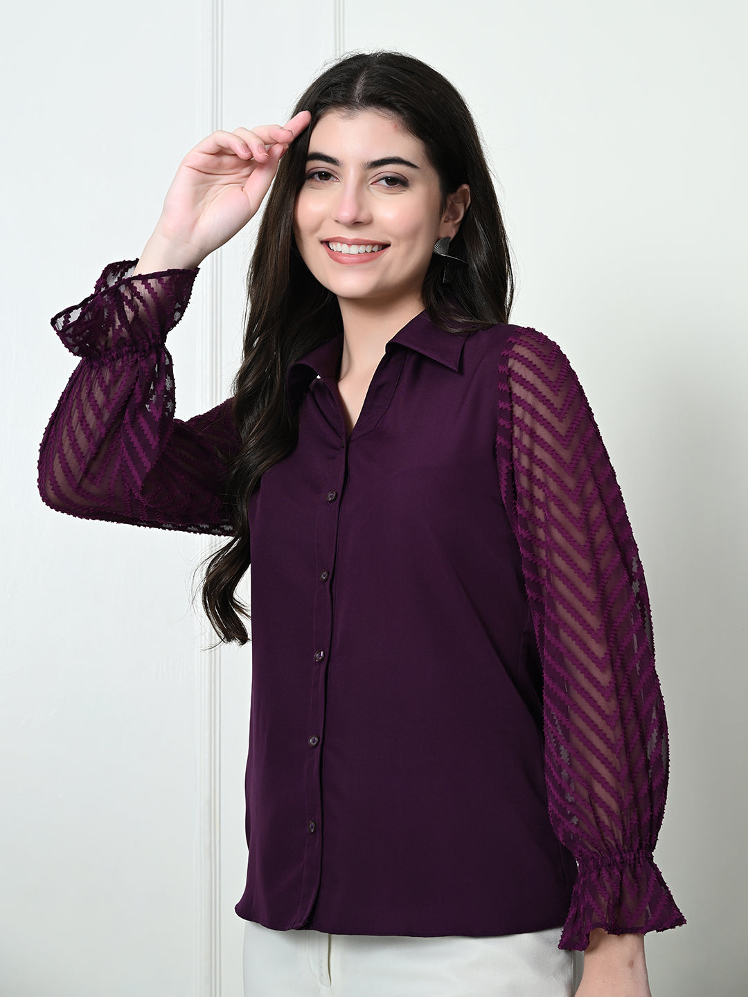 Tushita Jacquard Sleeve Buttoned up Shirt for Casual Summer