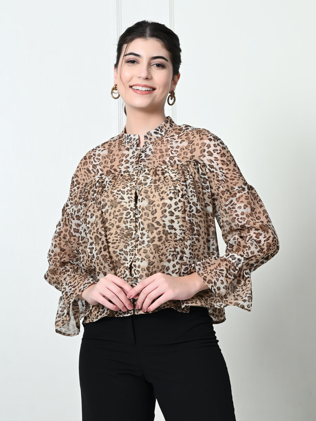 Tushita Animal Print Lightweight Gathered detail Shirt styled top for Summer