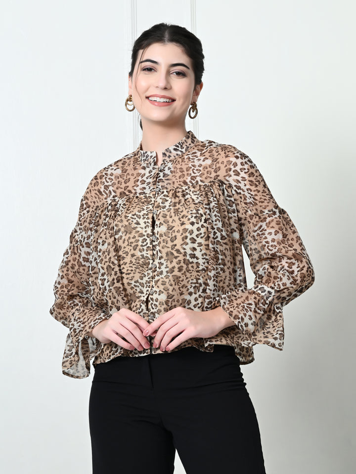 Tushita Animal Print Lightweight Gathered detail Shirt styled top for Summer