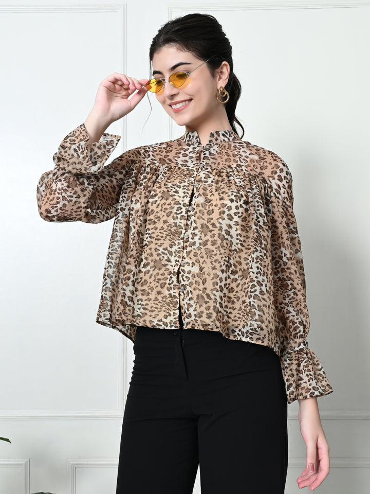 Tushita Animal Print Lightweight Gathered detail Shirt styled top for Summer